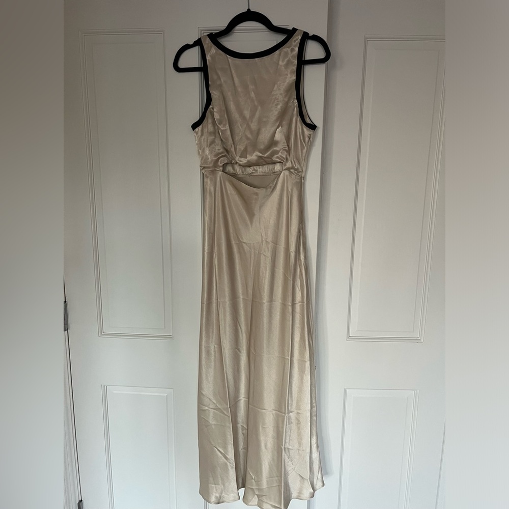 By Anthropology satin champagne colored dress with cutout detail
